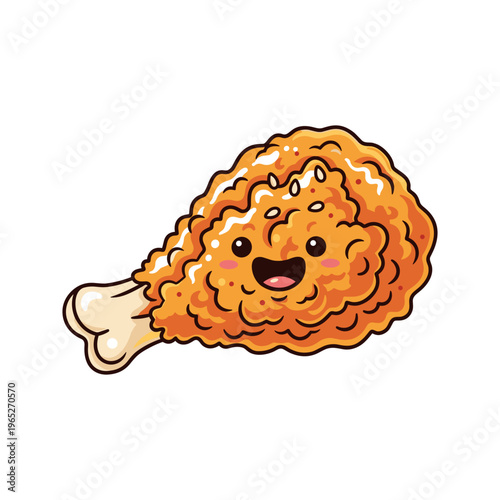 Smiling Cartoon Fried Chicken Drumstick Character.