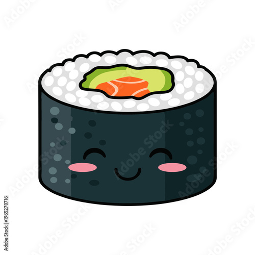 Smiling sushi roll with salmon filling.