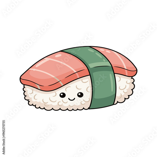 Smiling sushi with salmon and seaweed.