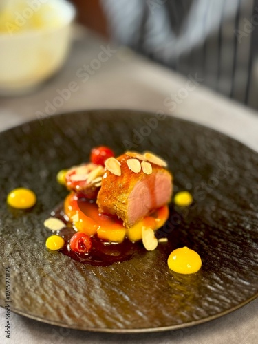 Pan Seared Duck Breast with Caramelized Pineapple, Fine Dining Restaurant Plating