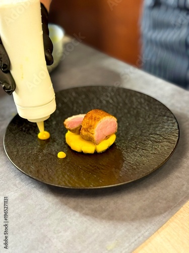 Pan Seared Duck Breast with Caramelized Pineapple, Fine Dining Restaurant Plating