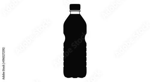 Simple black silhouette of a plastic water bottle on a white background