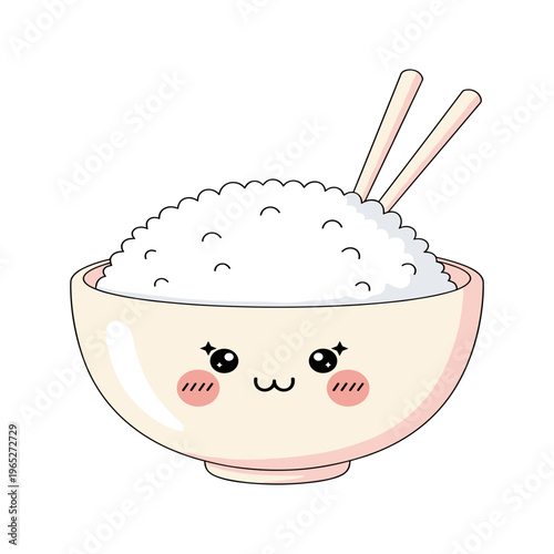 Cartoon rice bowl with smiling face.
