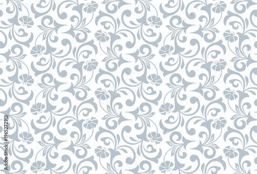 Flower pattern. Seamless white and gray ornament. Graphic vector background