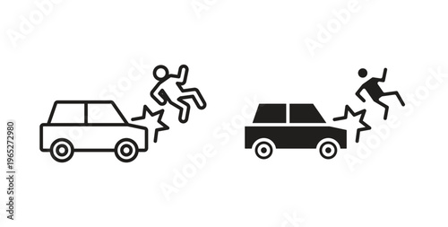 Car accident icon line style collection. Simple black solid icons
