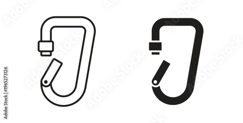 Carabiner icon line style collection. Simple black solid icons