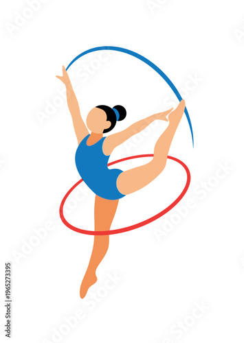 Woman performing rhythmic gymnastics with hoops.