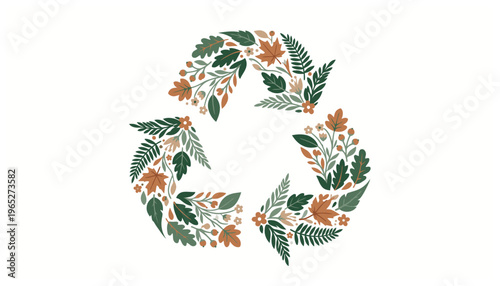 recycling symbol made of flowers and leaves.