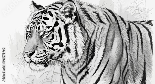 Detailed Black and White Tiger Portrait with Striking Features