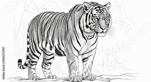 Majestic Tiger Illustration: Striking Black Stripes on a Powerful Body