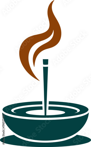 Incense stick burning in a bowl icon, vector illustration of aromatherapy and meditation symbol