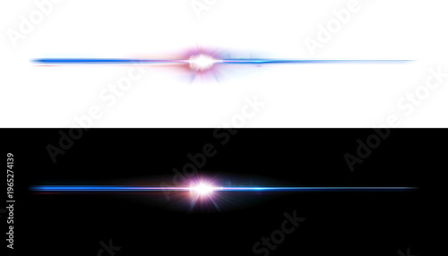 Abstract glowing lens flare effect with blue and pink hues on white and black backgrounds