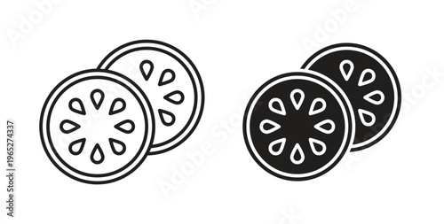 Cucumber slice icon line style collection. Simple black solid icons