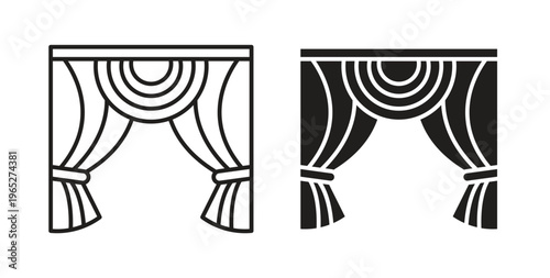 Curtains icon line style collection. Simple black solid icons