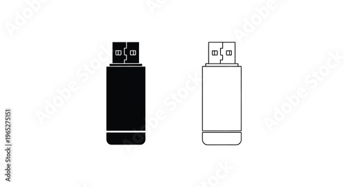Two usb flash drives one black and one white shown in a linear style