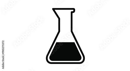Simple black and white illustration of a laboratory flask with liquid