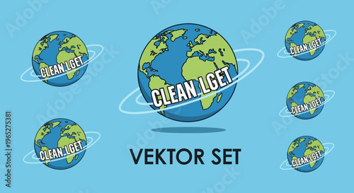 Clean Planet Earth Vector Set With Rings.