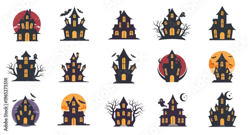 Collection of Spooky Haunted Houses for Halloween Celebrations.