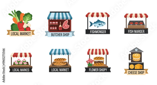 Collection of Local Market Stalls and Shops.