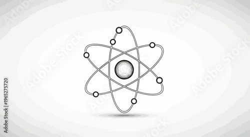 Atomic structure model with orbiting electrons and nucleus.