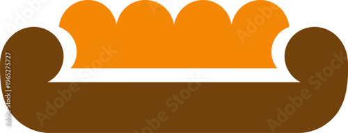 Abstract vector illustration of a stylized sofa or couch icon in brown and orange colors
