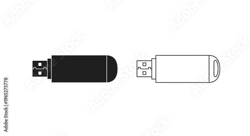 Two usb flash drives depicted in a simple black and white outline