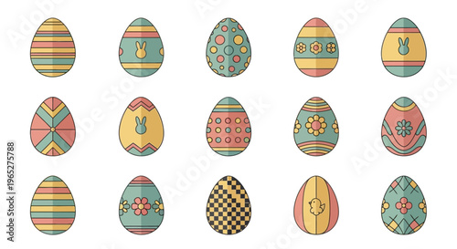Collection of Fifteen Decorated Easter Eggs with Various Patterns.