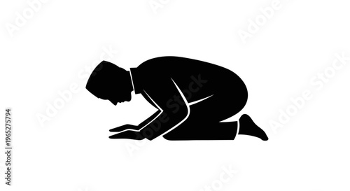 Eid ul Adha eid Praying man silhouette, Muslim man in prayer position, black icon, religious symbol isolated on White Background vector