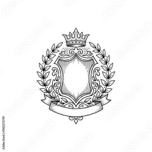 Elegant Heraldic Crest with Crown and Laurel Wreath.