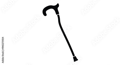 A black silhouette of a walking cane against a white background