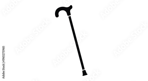 A simple black silhouette of a walking cane on a white background