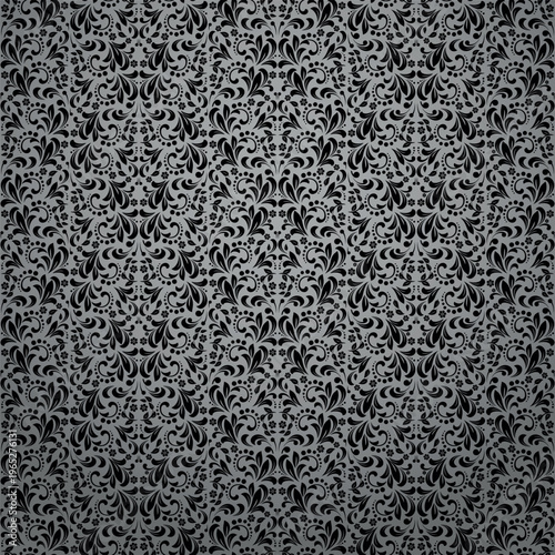 Wallpaper in the style of Baroque. Gray and black floral ornament. Seamless vector background. Graphic pattern for fabric, wallpaper, packaging. Ornate Damask flower illustration