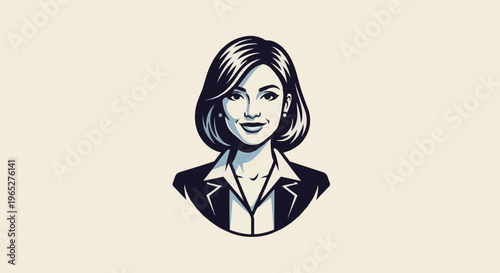 Professional woman, retro style, bust portrait, smiling confidently