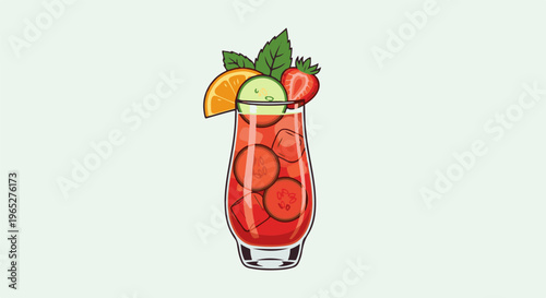 Refreshing tall glass with ice, fruit, and mint garnish