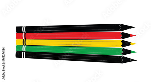 Colorful pencils arranged horizontally displaying german flag colors