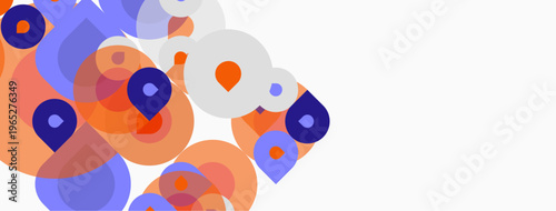 Abstract shapes overlap, creating vibrant visual texture. Orange, purple hues dominate white background. Modern design element.