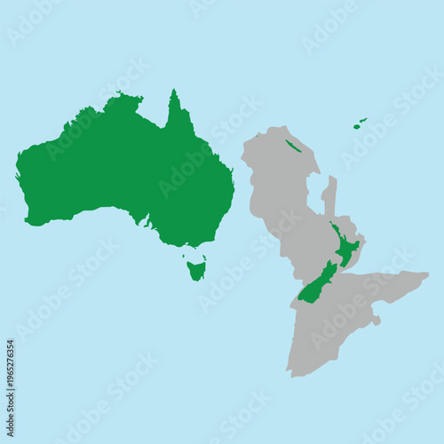 vector of the continent of Zealand with parts submerged by the sea, accompanied by the Australian continent and Tasman Island