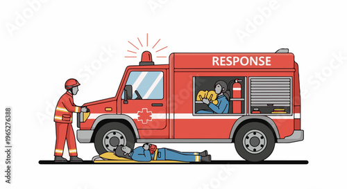 Rescuers assist an injured person with a response vehicle