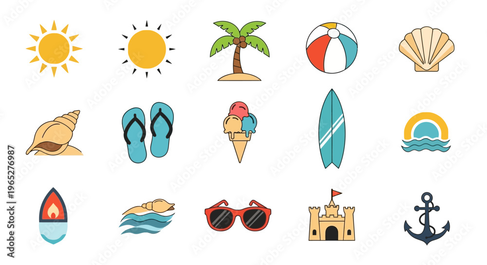 Fototapeta premium Collection of Summer Vacation and Beach Icons.
