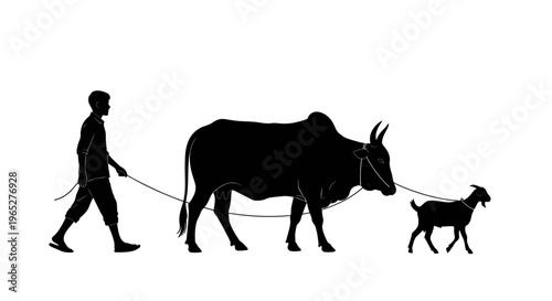 Eid ul Adha eid Farm animal icons, livestock silhouettes, cow and goat, farmer illustration isolated on White Background vector