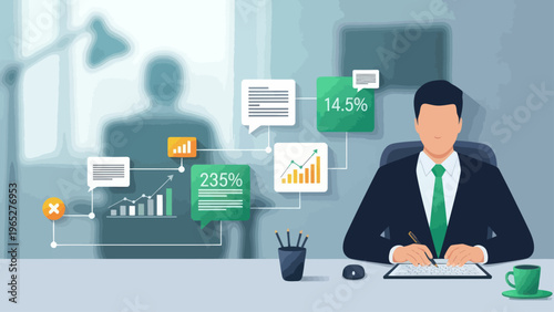 Businessman sitting at office desk.