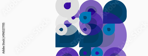 Abstract composition featuring overlapping circles. Various purple, blue hues create dynamic visual texture. Minimalist design, clean aesthetic.