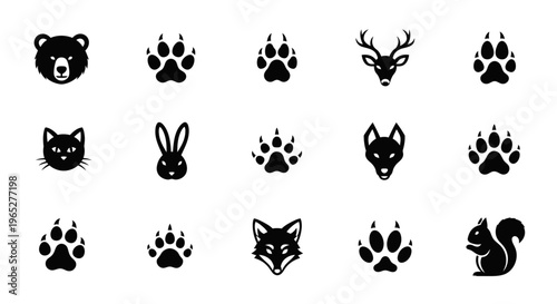 Black silhouettes of forest animal icons.