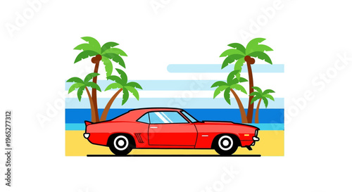 Red Classic Car Side View Profile.