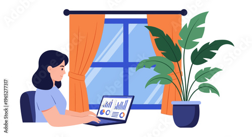 Woman sitting with laptop computer indoors.