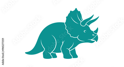 Teal Triceratops Dinosaur Side View.