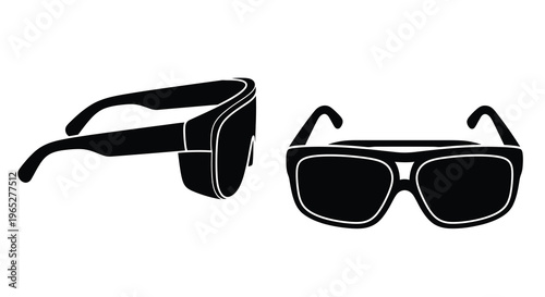 Two pairs of sunglasses are displayed in a black and white illustration