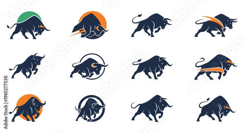 Collection of Diverse Bull Silhouettes and Logos.