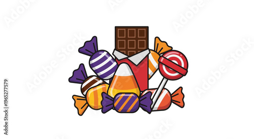 Assortment of Halloween Candies and Chocolate Bar.