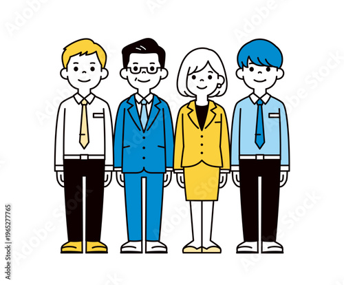 スーツを着た複数の男女のビジネスマン・ビジネスウーマンの全身ベクターイラスト素材セット